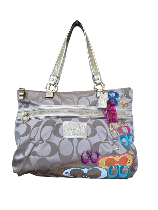 Coach Handbags - Coach Poppy Daisy Pop C Applique Limited Edition Gold Canvas Tote